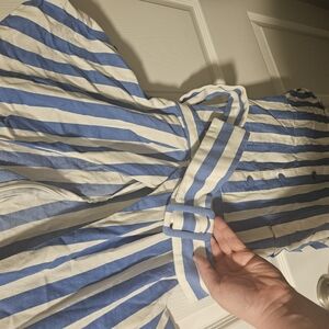 Blue and White Striped Dress with Belt